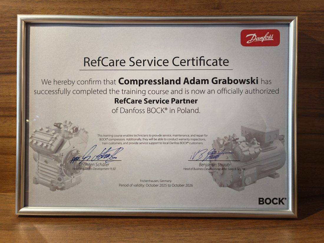 Certyfikat Danfoss RefCare Service Partner