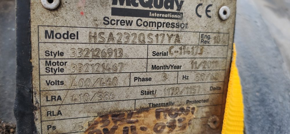 Tabliczka znamionowa sprężarki McQuay